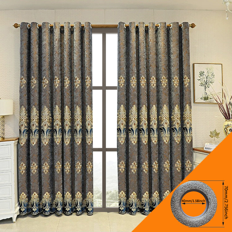 Luxury Velvet Embroidered Curtains, 1 Pair, Vintage Style, Blackout, UV Protection, Thick, Suitable For Bedroom And Living